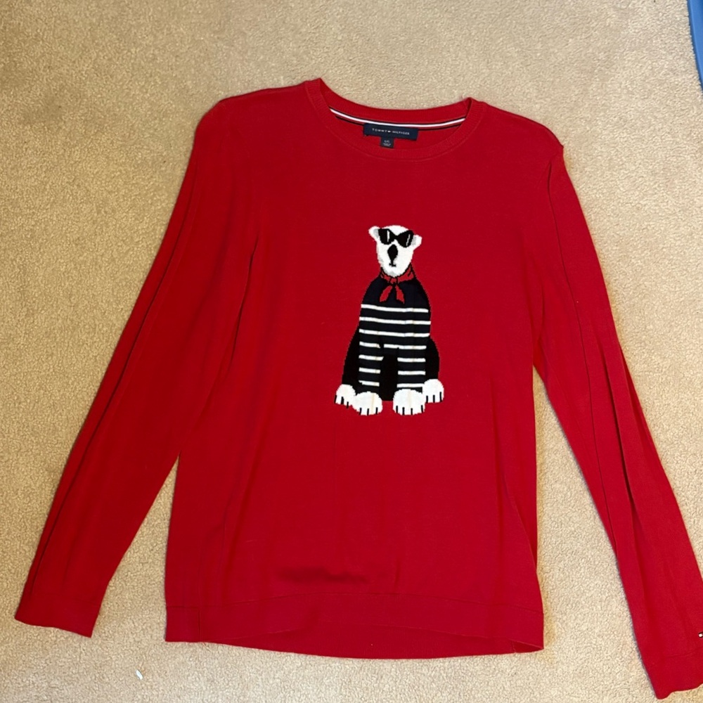 Tommy Hilfiger Red Sweater with Polar Bear Design